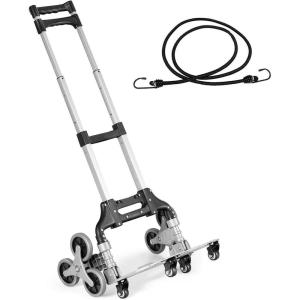 imageGoplus Stair Climbing Cart Portable Folding Aluminium Hand Truck Trolley Cart wBungee Cord 6 Wheels 180 lbs Capacity Telescoping Handle All Terrain Stair Climber Dolly for Luggage Heavy Duty