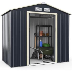 imageGoplus Storage Shed Metal 7 X 4 Outdoor Building Organizer with 4 Vents ampamp Double Sliding Door for Garden Backyard Farm 7X47X4