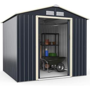 imageGoplus Storage Shed Metal 7 X 4 Outdoor Building Organizer with 4 Vents ampamp Double Sliding Door for Garden Backyard Farm 7X47X6