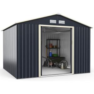 imageGoplus Storage Shed Metal 7 X 4 Outdoor Building Organizer with 4 Vents ampamp Double Sliding Door for Garden Backyard Farm 7X49X8