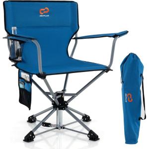 imageGoplus Swivel Camping Chair Potable Hunting Chair for Adults wCup Holder ampamp Carrying Bag Folding 360degree Free Rotation Lawn Chair for Fishing Picnic Hiking OutdoorBlue