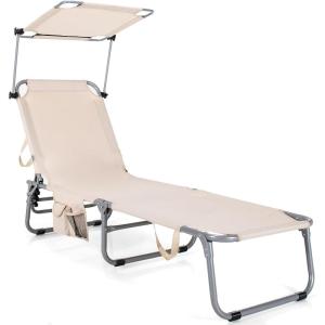 imageGoplus Tanning Chair Foldable Beach Lounge Chair with 360Canopy Sun Shade Side Pocket 5Position Adjustable Outdoor Chaise Lounge Chair for Patio Pool Yard Lawn 2 BeigeBeige