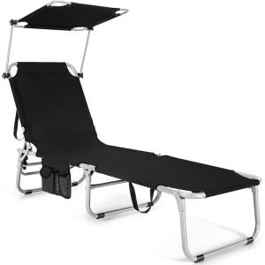 imageGoplus Tanning Chair Foldable Beach Lounge Chair with 360Canopy Sun Shade Side Pocket 5Position Adjustable Outdoor Chaise Lounge Chair for Patio Pool Yard Lawn 2 BeigeBlack