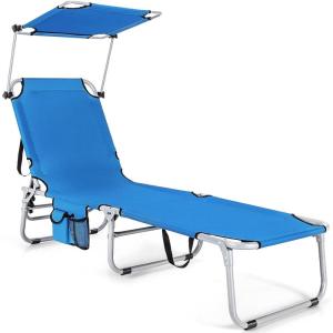 imageGoplus Tanning Chair Foldable Beach Lounge Chair with 360Canopy Sun Shade Side Pocket 5Position Adjustable Outdoor Chaise Lounge Chair for Patio Pool Yard Lawn 2 BeigeBlue