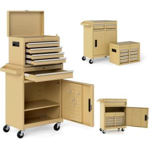 imageGoplus Tool Chest 3in1 Rolling 6 Drawers Tool Cabinet with Detachable Top Toolbox Middle Tool Storage Universal Lockable Wheels Protective Liner Auto Lock Metal Tool Box for Garage WorkshopSand Yellow