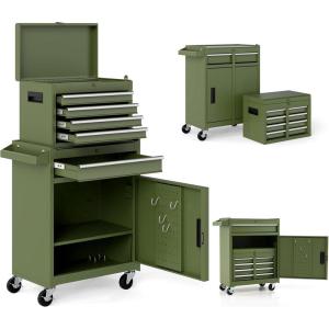 imageGoplus Tool Chest 3in1 Rolling 6 Drawers Tool Cabinet with Detachable Top Toolbox Middle Tool Storage Universal Lockable Wheels Protective Liner Auto Lock Metal Tool Box for Garage WorkshopOlive Green