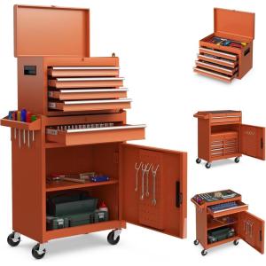 imageGoplus Tool Chest 3in1 Rolling 6 Drawers Tool Cabinet with Detachable Top Toolbox Middle Tool Storage Universal Lockable Wheels Protective Liner Auto Lock Metal Tool Box for Garage WorkshopOrange