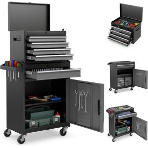 imageGoplus Tool Chest 3in1 Rolling 6 Drawers Tool Cabinet with Detachable Top Toolbox Middle Tool Storage Universal Lockable Wheels Protective Liner Auto Lock Metal Tool Box for Garage WorkshopGrey