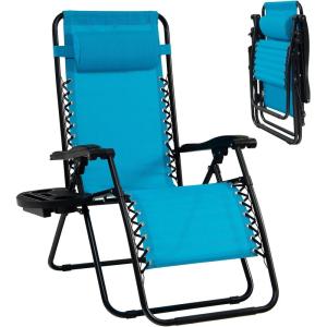 imageGoplus Zero Gravity Lounge Chairs 160Adjustable Folding Recliner wPillow and Cup Holder 350LBS Comfy Outdoor Lounge Chairs for Patio Lawn Yard ampamp CampSet of 2 NavyLight Blue