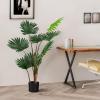 imageGoplus 4ft Artificial Fan Palm Tree Fake Tropical Palm Tree with 8 Large Leaves Realistic Moss Cement Pot Indoor ampamp Outdoor Green Potted Plant for Office Home Store Garden