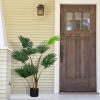 imageGoplus 4ft Artificial Fan Palm Tree Fake Tropical Palm Tree with 8 Large Leaves Realistic Moss Cement Pot Indoor ampamp Outdoor Green Potted Plant for Office Home Store Garden