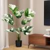 imageGoplus 4ft Artificial Monstera Deliciosa Plant 2 Pack Tall Fake Tropical Palm Tree in Pot with 10 Decorative Split Leaves Faux Swiss Cheese Plant for Floor Home Office Living Room Decor