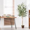 imageGoplus 6ft Artificial Olive Tree Tall Fake Potted Olive Silk Tree with Planter Large Faux Olive Branches and Fruits Olive Plant Artificial for Home Office Living Room Floor Decor Indoor 2 Pack5ft 11in