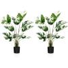 imageGoplus 4ft Artificial Monstera Deliciosa Plant 2 Pack Tall Fake Tropical Palm Tree in Pot with 10 Decorative Split Leaves Faux Swiss Cheese Plant for Floor Home Office Living Room Decor