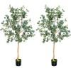 imageGoplus 55ft Artificial Eucalyptus Tree 2 Pack Tall Faux Eucalyptus Stems Fake Plants in Pot with 517 Silver Dollar Leaves Artificial Trees for Office House Living Room Home Decor Indoor2