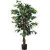 imageGoplus 6FT Artificial Ficus Silk Tree Potted Fake Tree wGreen Leaves and Natural Trunk Maintenance Free Tall Faux Plant for Indoor Outdoor Decoration4 feet