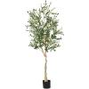 imageGoplus 6ft Artificial Olive Tree Tall Fake Potted Olive Silk Tree with Planter Large Faux Olive Branches and Fruits Olive Plant Artificial for Home Office Living Room Floor Decor Indoor 2 Pack5ft 11in