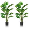 imageGoplus Artificial Monstera Deliciosa Plant 5ft Tall Fake Tropical Palm Tree w15 Pcs Different Turtle Leaves CementFilled Plastic Pot Faux Swiss Cheese Plant for Floor Home Office Decor5ft2pack