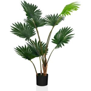 imageGoplus 4ft Artificial Fan Palm Tree Fake Tropical Palm Tree with 8 Large Leaves Realistic Moss Cement Pot Indoor ampamp Outdoor Green Potted Plant for Office Home Store Garden