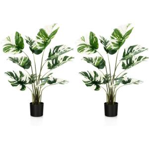 imageGoplus 4ft Artificial Monstera Deliciosa Plant 2 Pack Tall Fake Tropical Palm Tree in Pot with 10 Decorative Split Leaves Faux Swiss Cheese Plant for Floor Home Office Living Room Decor