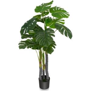 imageGoplus 4ft Artificial Monstera Deliciosa Plant Fake Tropical Palm Tree with 20 Large Leaves Cement Pot Realistic Moss Faux Potted Swiss Cheese Plant for Floor Home Office Decor