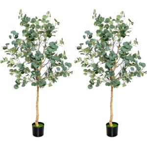 imageGoplus 55ft Artificial Eucalyptus Tree 2 Pack Tall Faux Eucalyptus Stems Fake Plants in Pot with 517 Silver Dollar Leaves Artificial Trees for Office House Living Room Home Decor Indoor2