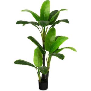 imageGoplus 5ft Bird of Paradise Artificial Plant Fake Tropical Palm Tree with 18 Large Leaves Cement Pot Moss Floor Silk Banana Leaf Plant Faux Plant for Indoor Outdoor Home Office Decor