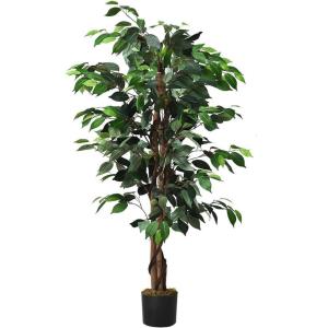 imageGoplus 6FT Artificial Ficus Silk Tree Potted Fake Tree wGreen Leaves and Natural Trunk Maintenance Free Tall Faux Plant for Indoor Outdoor Decoration4 feet