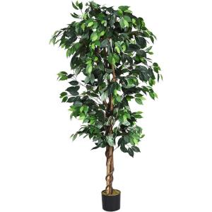 imageGoplus 6FT Artificial Ficus Silk Tree Potted Fake Tree wGreen Leaves and Natural Trunk Maintenance Free Tall Faux Plant for Indoor Outdoor Decoration6 feet