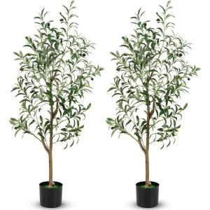 imageGoplus 6ft Artificial Olive Tree Tall Fake Potted Olive Silk Tree with Planter Large Faux Olive Branches and Fruits Olive Plant Artificial for Home Office Living Room Floor Decor Indoor 2 Pack45ft2
