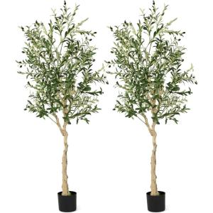 imageGoplus 6ft Artificial Olive Tree Tall Fake Potted Olive Silk Tree with Planter Large Faux Olive Branches and Fruits Olive Plant Artificial for Home Office Living Room Floor Decor Indoor 2 Pack6ft2