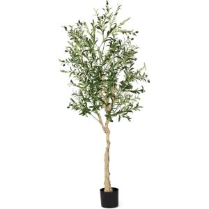 imageGoplus 6ft Artificial Olive Tree Tall Fake Potted Olive Silk Tree with Planter Large Faux Olive Branches and Fruits Olive Plant Artificial for Home Office Living Room Floor Decor Indoor 2 Pack5ft 11in