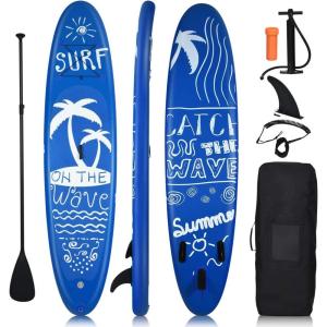 imageGoplus 981011 Inflatable Stand Up Paddle Board 65 Thick SUP with Premium Accessories and Carry Bag Wide Stance Bottom Fin for Paddling Surf Control NonSlip Deck for Youth and AdultSummer