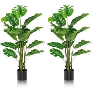 imageGoplus Artificial Monstera Deliciosa Plant 5ft Tall Fake Tropical Palm Tree w15 Pcs Different Turtle Leaves CementFilled Plastic Pot Faux Swiss Cheese Plant for Floor Home Office Decor5ft2pack