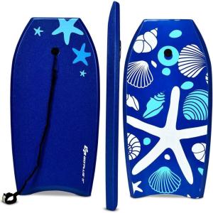 imageGoplus Boogie Boards for Beach 413733 Lightweight Body Board with EPS Core XPE Deck HDPE Slick Bottom Wrist Leash Bodyboard for Kids Adults SurfingBlue Starfish