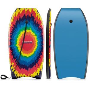 imageGoplus Boogie Boards for Beach 413733 Lightweight Body Board with EPS Core XPE Deck HDPE Slick Bottom Wrist Leash Bodyboard for Kids Adults SurfingColorful Explosion