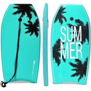 imageGoplus Boogie Boards for Beach 413733 Lightweight Body Board with EPS Core XPE Deck HDPE Slick Bottom Wrist Leash Bodyboard for Kids Adults SurfingGreen Coconut Palm
