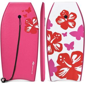 imageGoplus Boogie Boards for Beach 413733 Lightweight Body Board with EPS Core XPE Deck HDPE Slick Bottom Wrist Leash Bodyboard for Kids Adults SurfingPink Flower