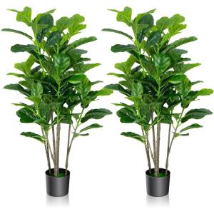imageGoplus Fake Fiddle Leaf Fig Tree 2Pack 33 FT Tall Artificial Tree Greenery Plants in Pots W40 Leaves Decorative Faux Trees for Indoor Home Office51