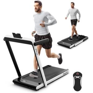 imageGoplus 2 in 1 Under Desk Treadmill 25HP Superfit Folding Treadmills for Home Office wSmart APP Remote Control LED Display Bluetooth Speaker Foldable Walking Jogging MachineWhite