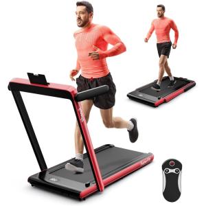 imageGoplus 2 in 1 Under Desk Treadmill 25HP Superfit Folding Treadmills for Home Office wSmart APP Remote Control LED Display Bluetooth Speaker Foldable Walking Jogging Machine Red