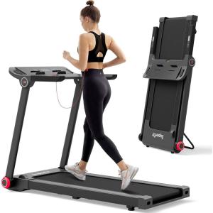 imageGoplus 375HP Folding Treadmill Freestanding Superfit Treadmill with APP 12 Preset Programs LCD Display Pulse Monitor Bluetooth Commercial Heavy Duty Running Machine for Home No Assembly