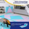 imageGoplus Folding Gymnastics Mat 10 x 4 x 2 Thick Tumbling Mats with PU Leather Hook ampamp Loop Fasteners Portable Handles 4Panel Exercise Mat for Home Gym Workouts YogaBaby BluePink