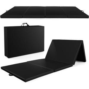 imageGoplus Folding Gymnastics Mat 10 x 4 x 2 Thick Tumbling Mats with PU Leather Hook ampamp Loop Fasteners Portable Handles 4Panel Exercise Mat for Home Gym Workouts YogaBlack
