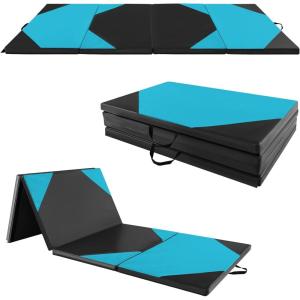 imageGoplus Folding Gymnastics Mat 10 x 4 x 2 Thick Tumbling Mats with PU Leather Hook ampamp Loop Fasteners Portable Handles 4Panel Exercise Mat for Home Gym Workouts YogaBlackBlue