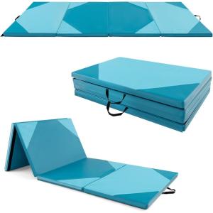 imageGoplus Folding Gymnastics Mat 10 x 4 x 2 Thick Tumbling Mats with PU Leather Hook ampamp Loop Fasteners Portable Handles 4Panel Exercise Mat for Home Gym Workouts YogaBaby BlueBlue