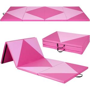 imageGoplus Folding Gymnastics Mat 10 x 4 x 2 Thick Tumbling Mats with PU Leather Hook ampamp Loop Fasteners Portable Handles 4Panel Exercise Mat for Home Gym Workouts YogaBaby PinkRose