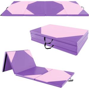 imageGoplus Folding Gymnastics Mat 10 x 4 x 2 Thick Tumbling Mats with PU Leather Hook ampamp Loop Fasteners Portable Handles 4Panel Exercise Mat for Home Gym Workouts YogaPinkPurple