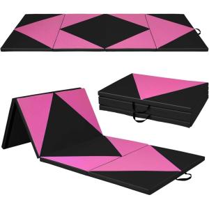 imageGoplus Folding Gymnastics Mat 10 x 4 x 2 Thick Tumbling Mats with PU Leather Hook ampamp Loop Fasteners Portable Handles 4Panel Exercise Mat for Home Gym Workouts YogaRoseBlack