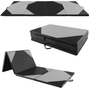 imageGoplus Folding Gymnastics Mat 10 x 4 x 2 Thick Tumbling Mats with PU Leather Hook ampamp Loop Fasteners Portable Handles 4Panel Exercise Mat for Home Gym Workouts YogaGreyBlack